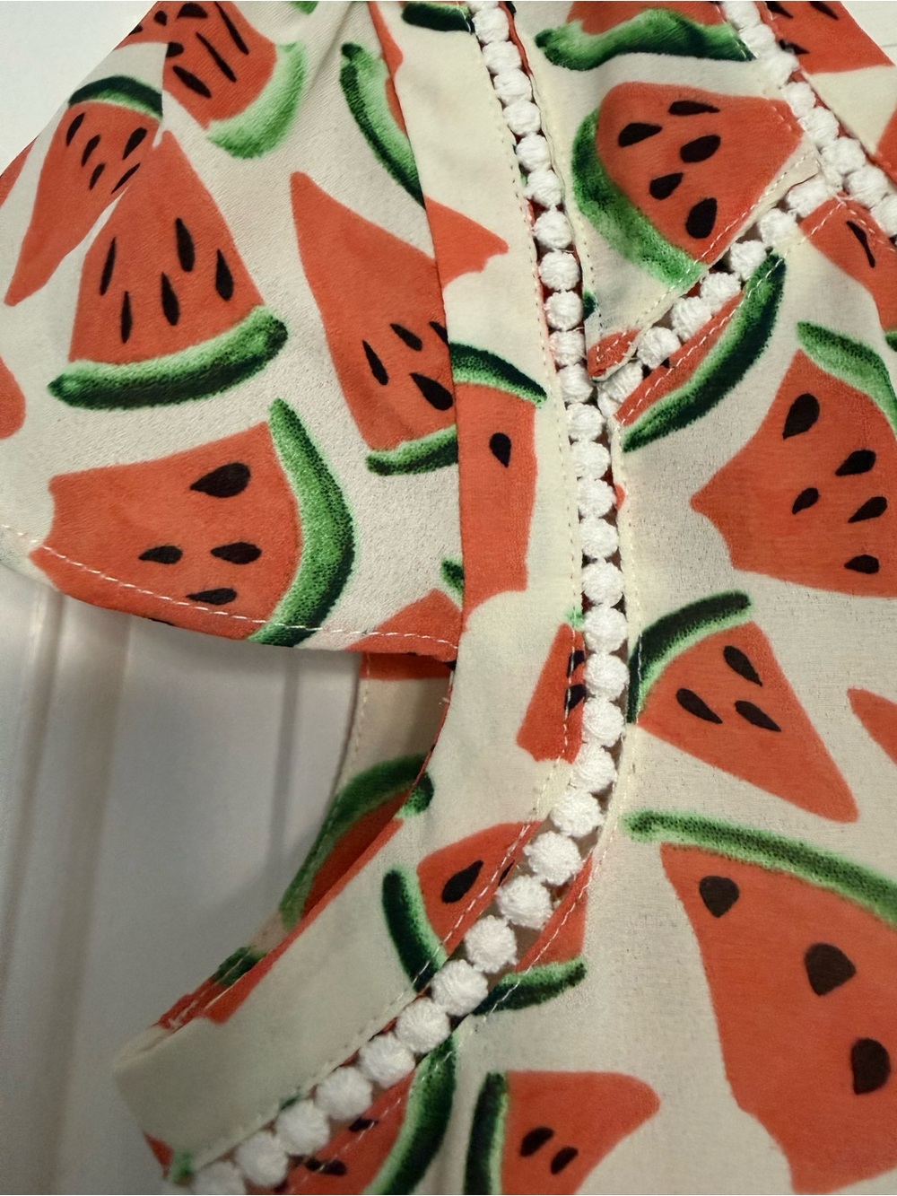 Maeve Cream Sleeveless Top with Pink-Orange Watermelon Print - Picture 4 of 10